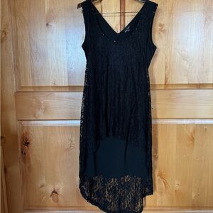 City Chic Formal Dress With Lace Overlay & Beading. Unique! Size S (14-16) Black